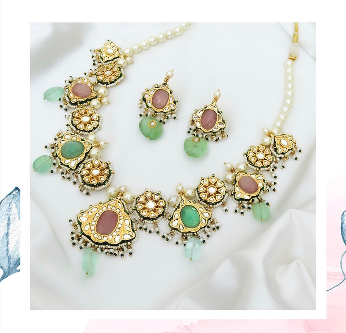 Gold Finished Kundan Necklace Set  | Rawayat by Punjabi Traditional Jewellery