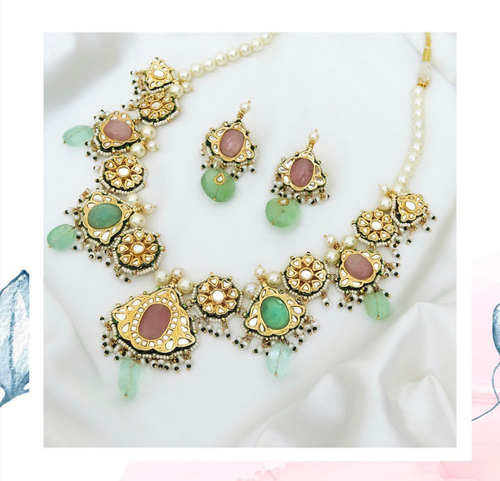 Gold Finished Kundan Necklace Set  | Rawayat by Punjabi Traditional Jewellery