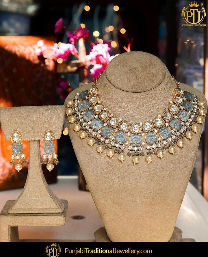 Gold Finished Kundan Necklace Set By Punjabi Traditional Jewellery