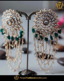 Gold Finished Kundan Chain Earrings by Punjabi Traditional Jewellery