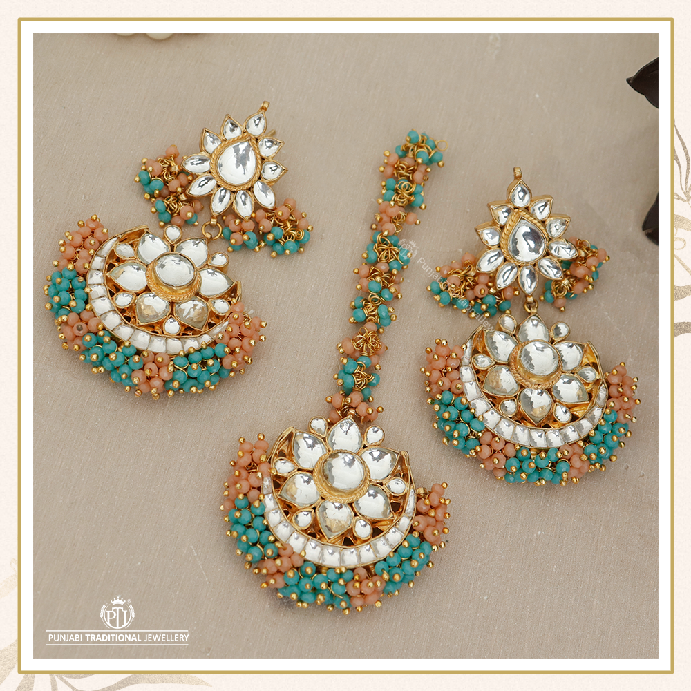 Gold Finished Kundan Tika Set By Punjabi Traditional Jewellery