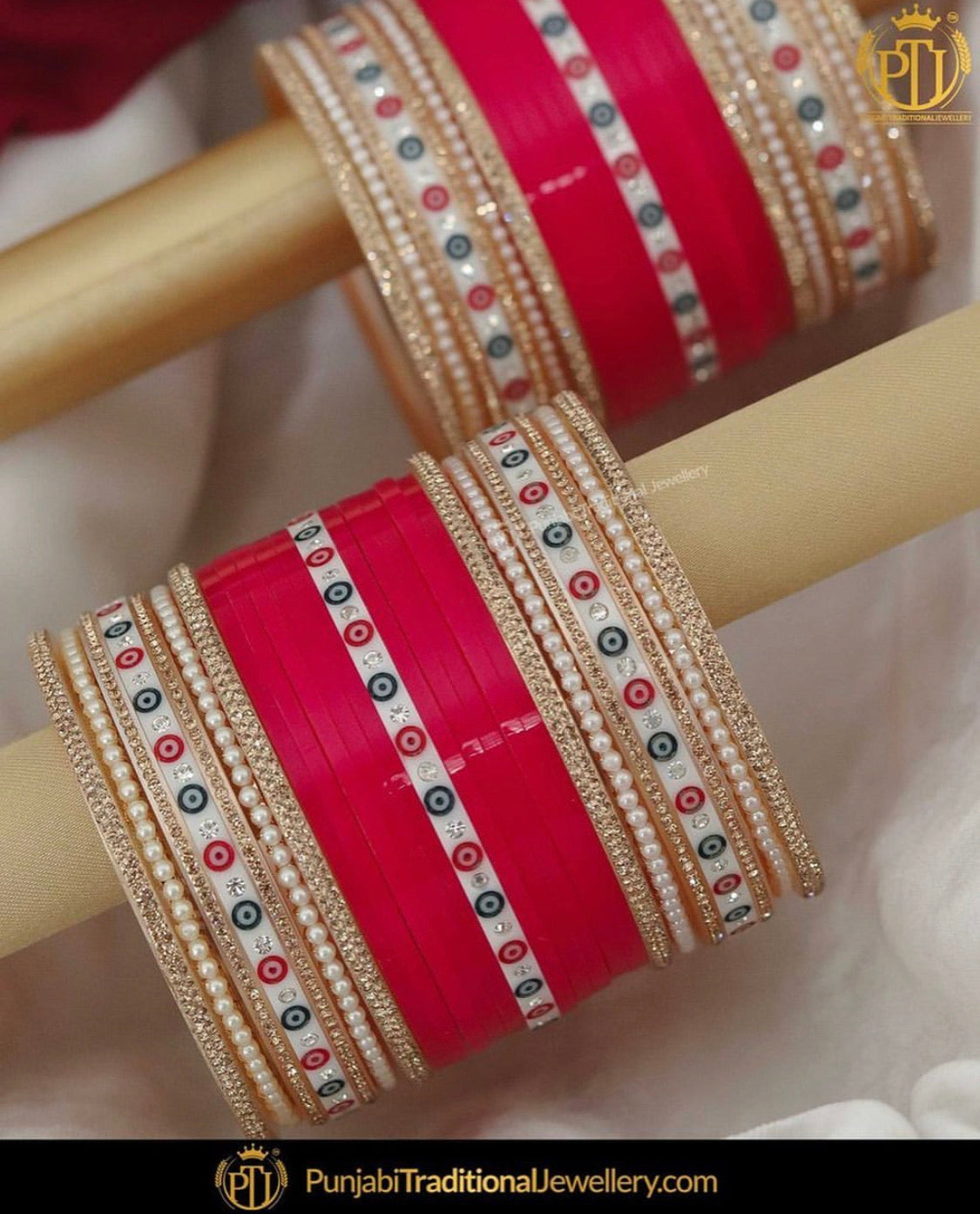 Red Dotted Wedding Chura by Punjabi Traditional Jewellery Exclusive