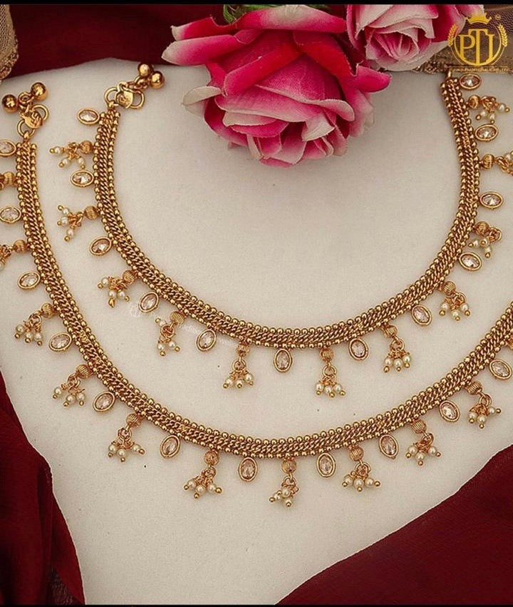 Gold Finished Anklets & American Bangles by Punjbai Traditional Jewellery