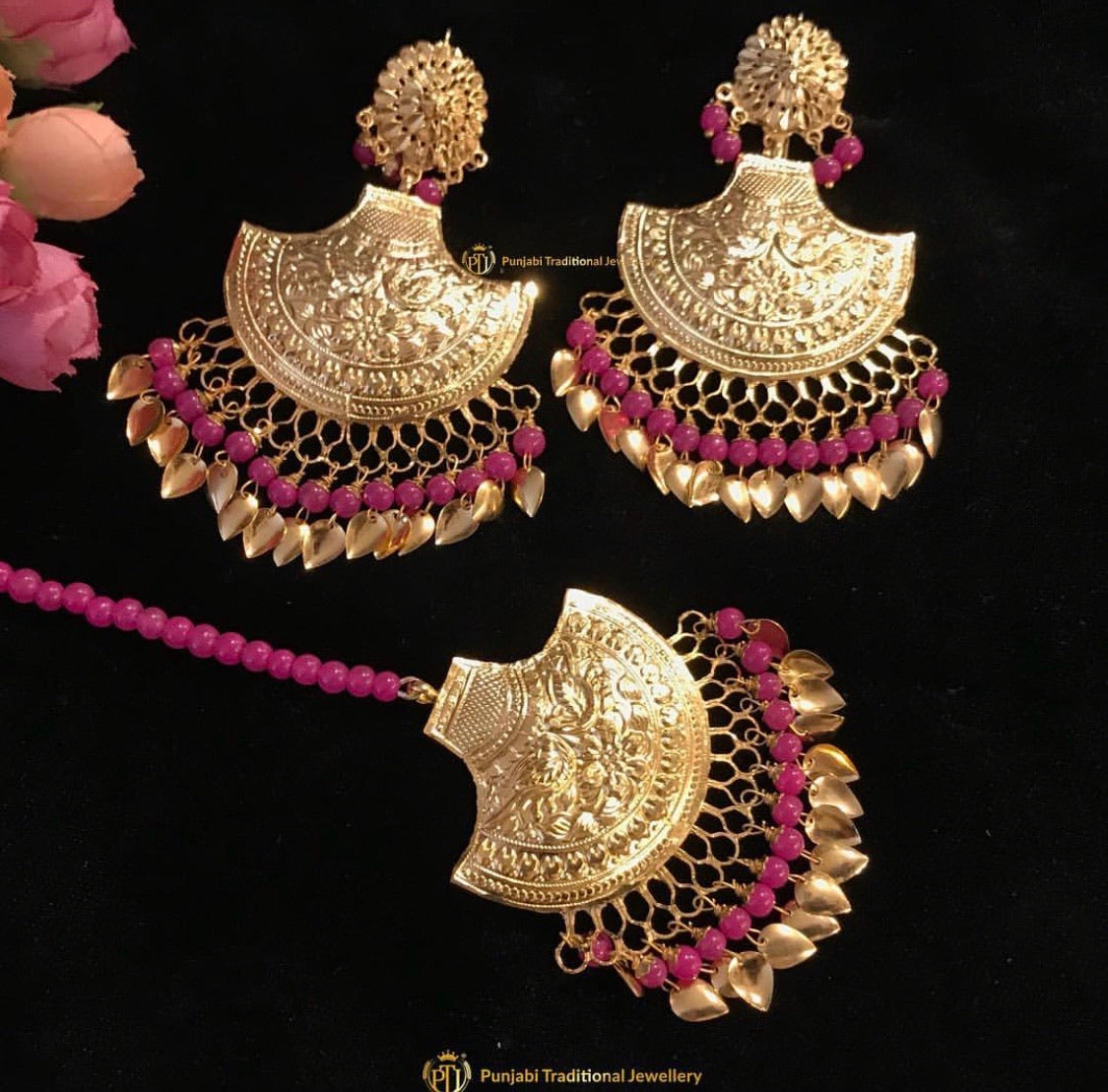 Pippal Patti Earrings & Tika By Punjabi Traditional Jewellery