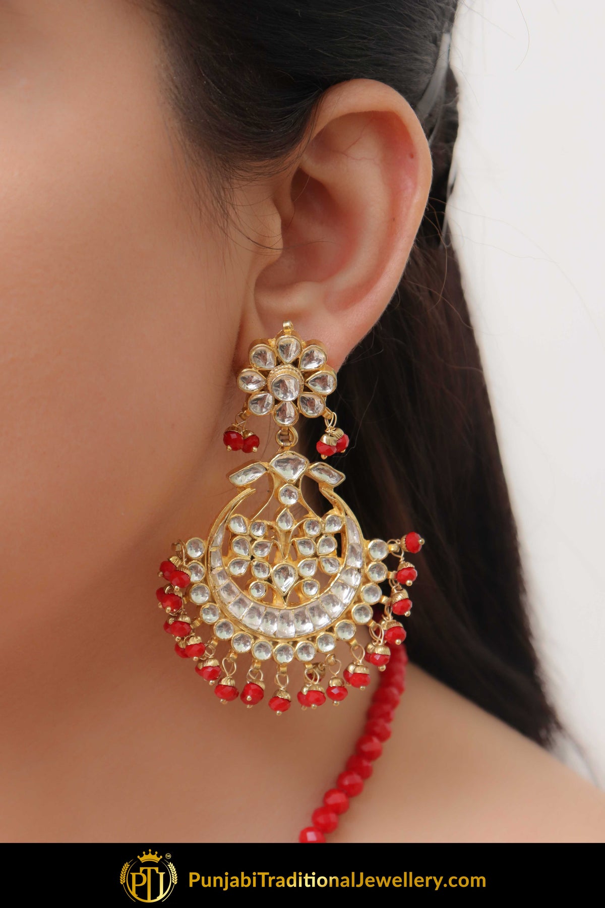 Aminah Rubby Kundan Necklace, Tikka & Earrings | Punjabi Traditional Jewellery Exclusive