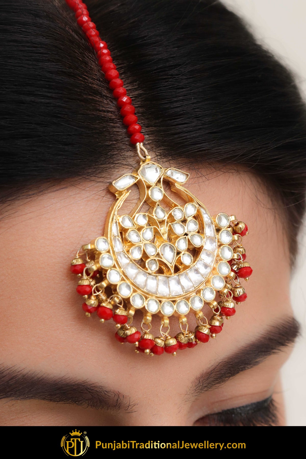 Aminah Rubby Kundan Necklace, Tikka & Earrings | Punjabi Traditional Jewellery Exclusive