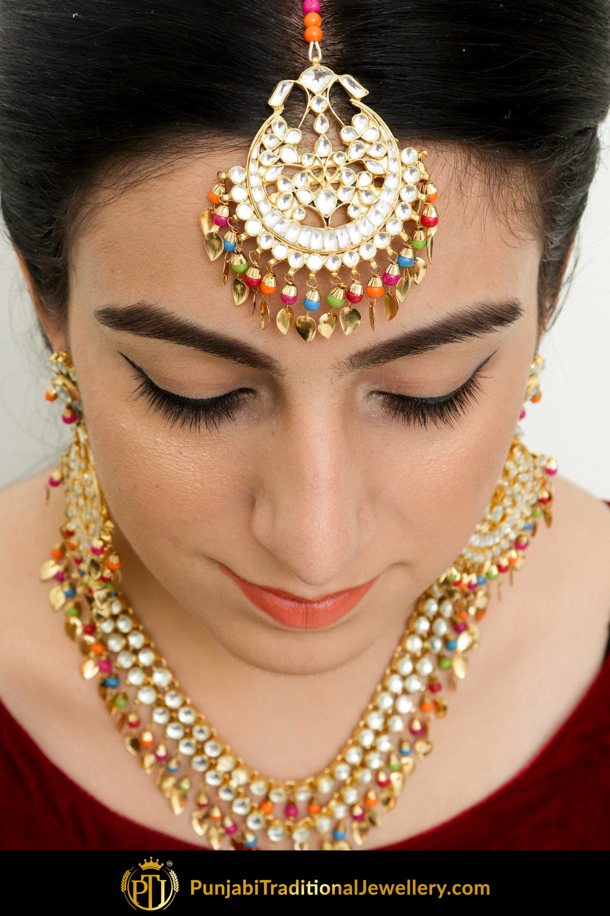 Aidah Navratan Pippal Patti Kundan Necklace, Tikka With Earring Set | Punjabi Traditional Jewellery Exclusive