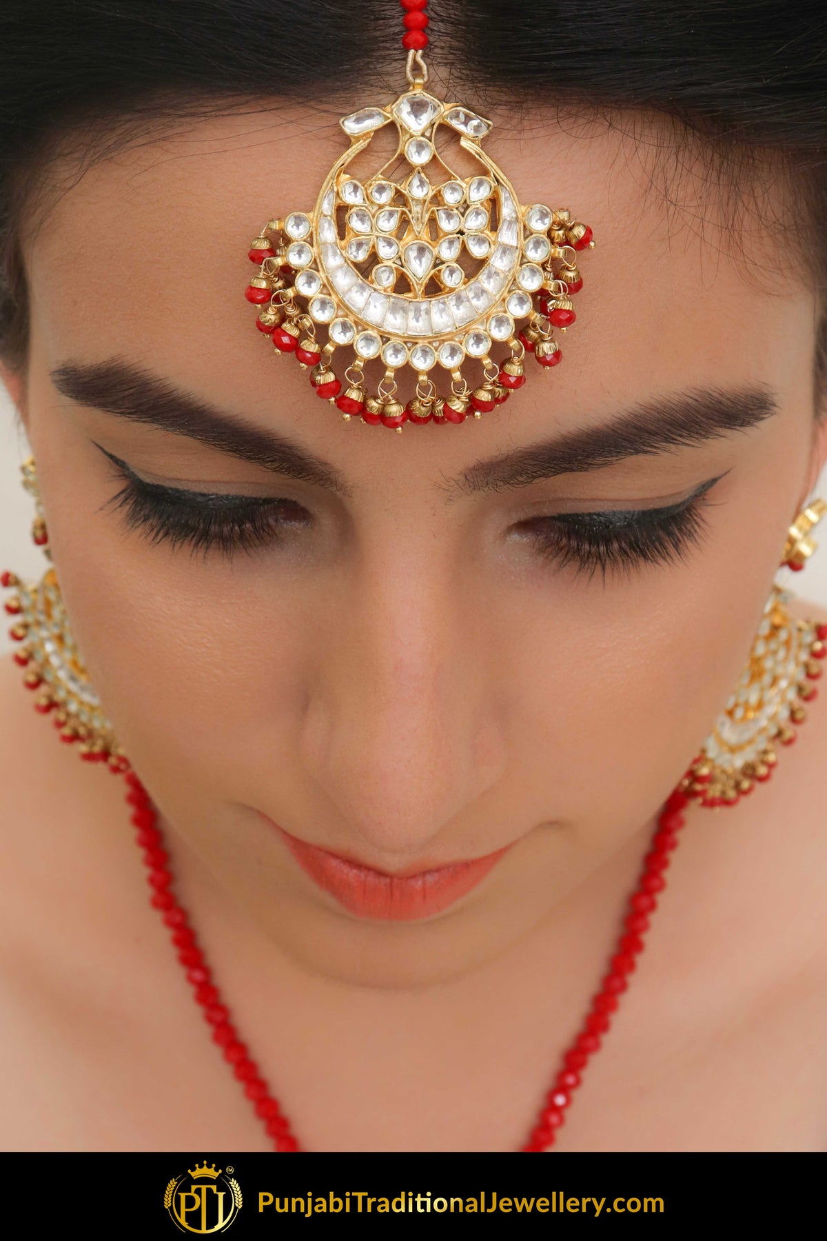 Aminah Rubby Kundan Necklace, Tikka & Earrings | Punjabi Traditional Jewellery Exclusive