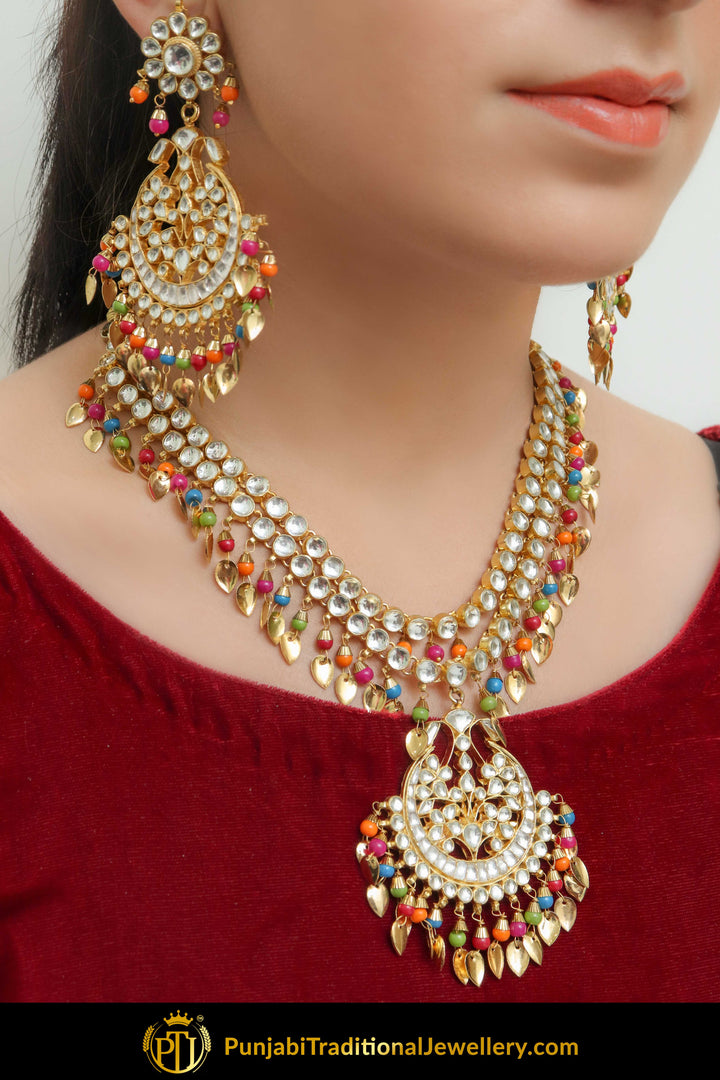 Aidah Navratan Pippal Patti Kundan Necklace With Earrings | Punjabi Traditional Jewellery Exclusive