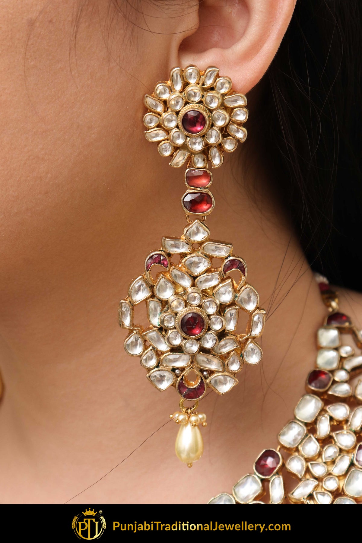 Anila Rubby Kundan Necklace & Earrings | Punjabi Traditional Jewellery Exclusive