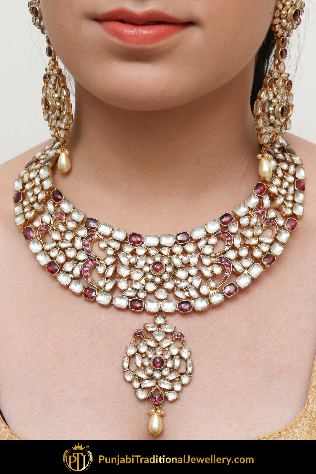 Anila Rubby Kundan Necklace & Earrings | Punjabi Traditional Jewellery Exclusive