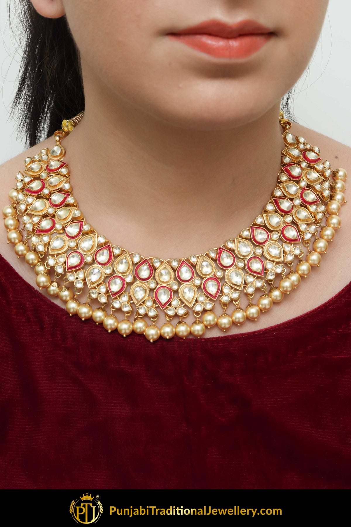Annam Rubby Kundan & Pearl Only Necklace | Punjabi Traditional Jewellery Exclusive