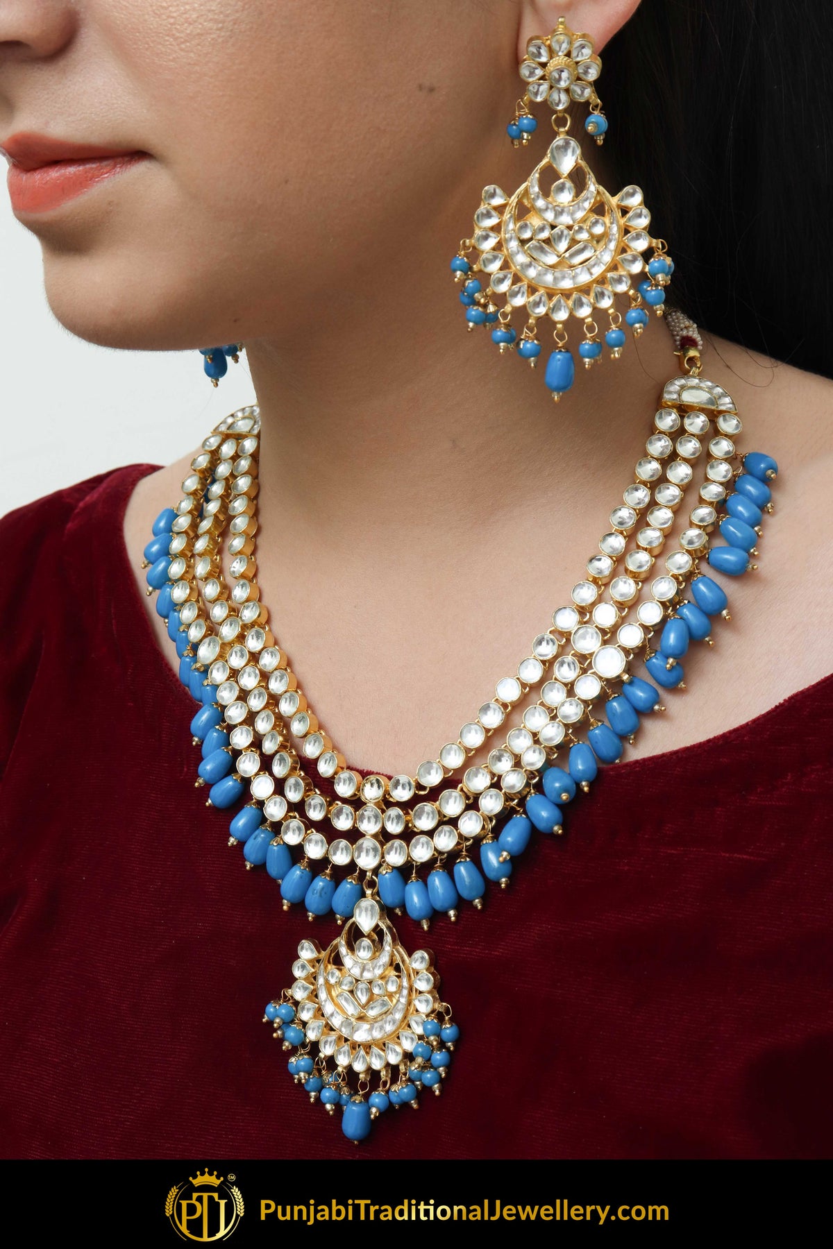 Anousha Firozi Kundan Necklace & Earrings | Punjabi Traditional Jewellery Exclusive