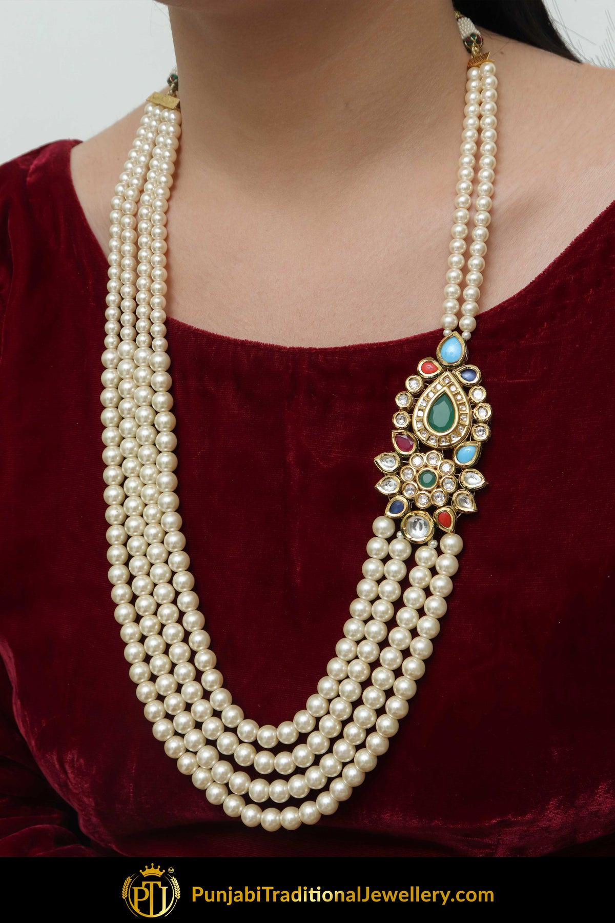 Aqeela Navratan Pearl Kundan Only Necklace | Punjabi Traditional Jewellery Exclusive