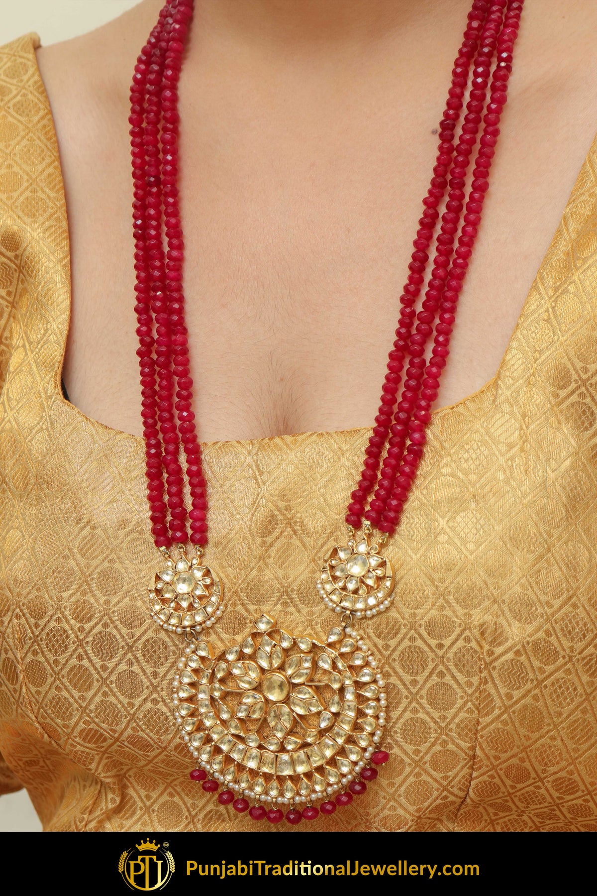 Aqsa Rubby Kundan & Pearl Only Necklace | Punjabi Traditional Jewellery Exclusive