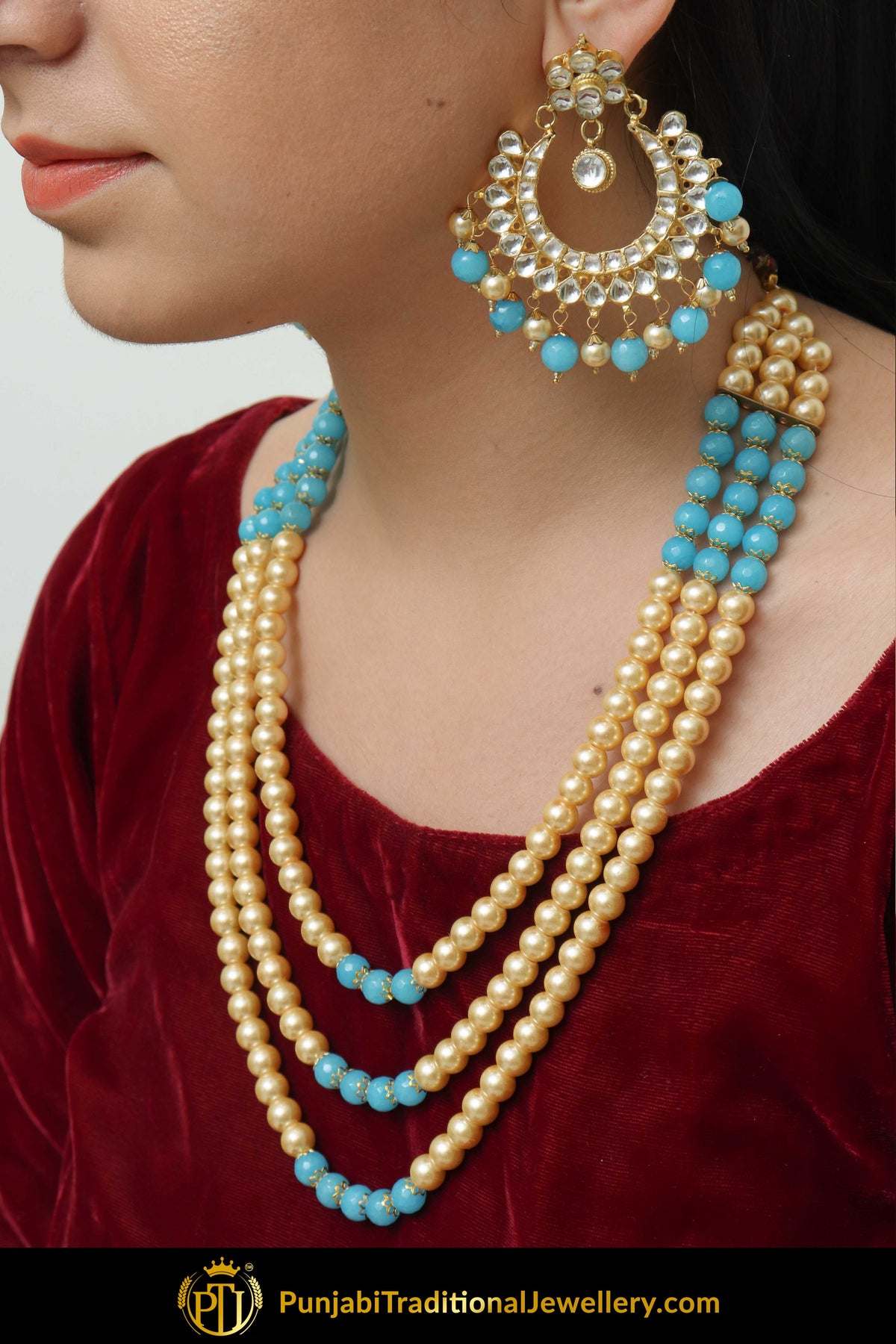 Areebah Firozi Kundan Necklace, Tikka & Earring Set | Punjabi Traditional Jewellery Exclusive