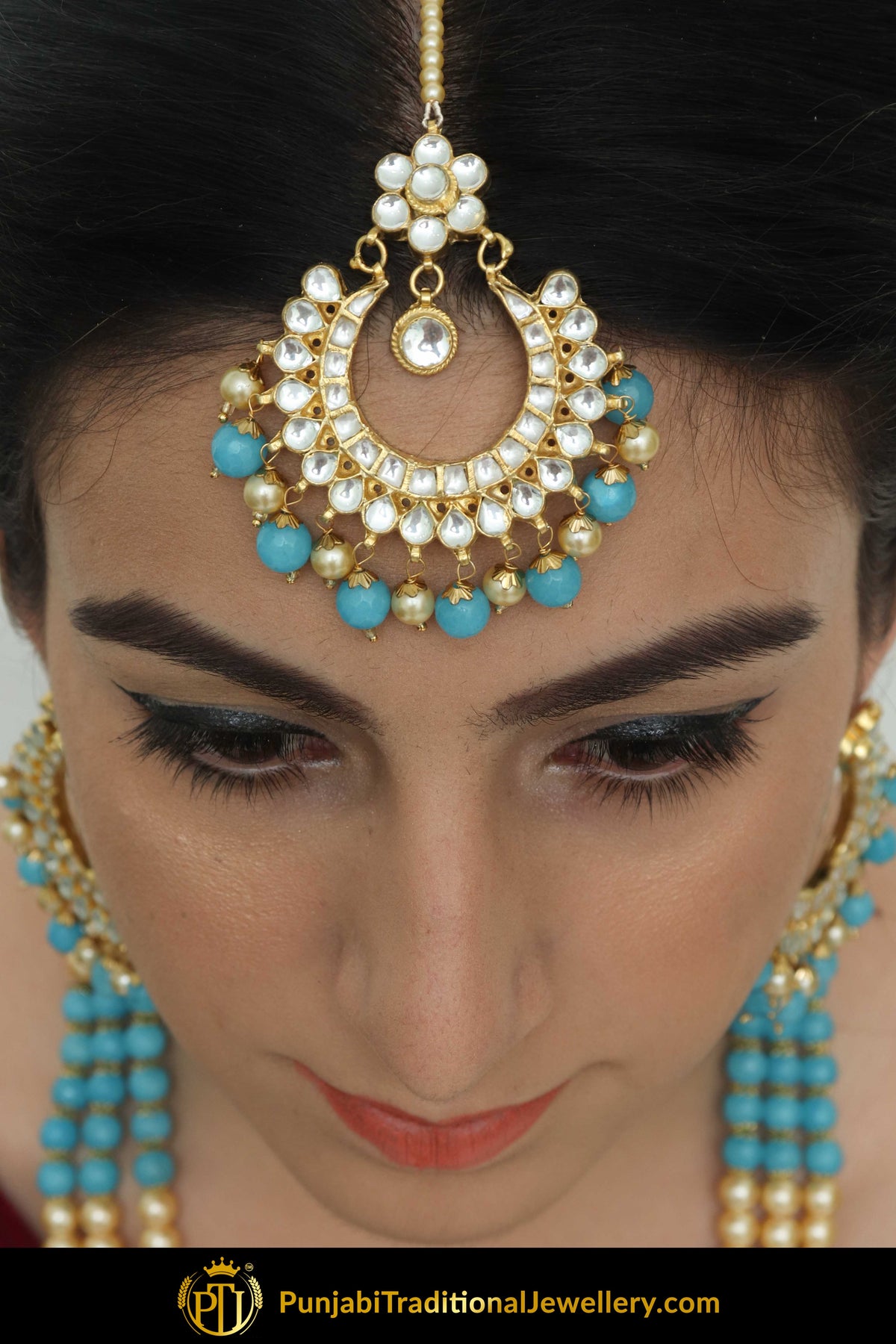 Areebah Firozi Kundan Necklace, Tikka & Earring Set | Punjabi Traditional Jewellery Exclusive