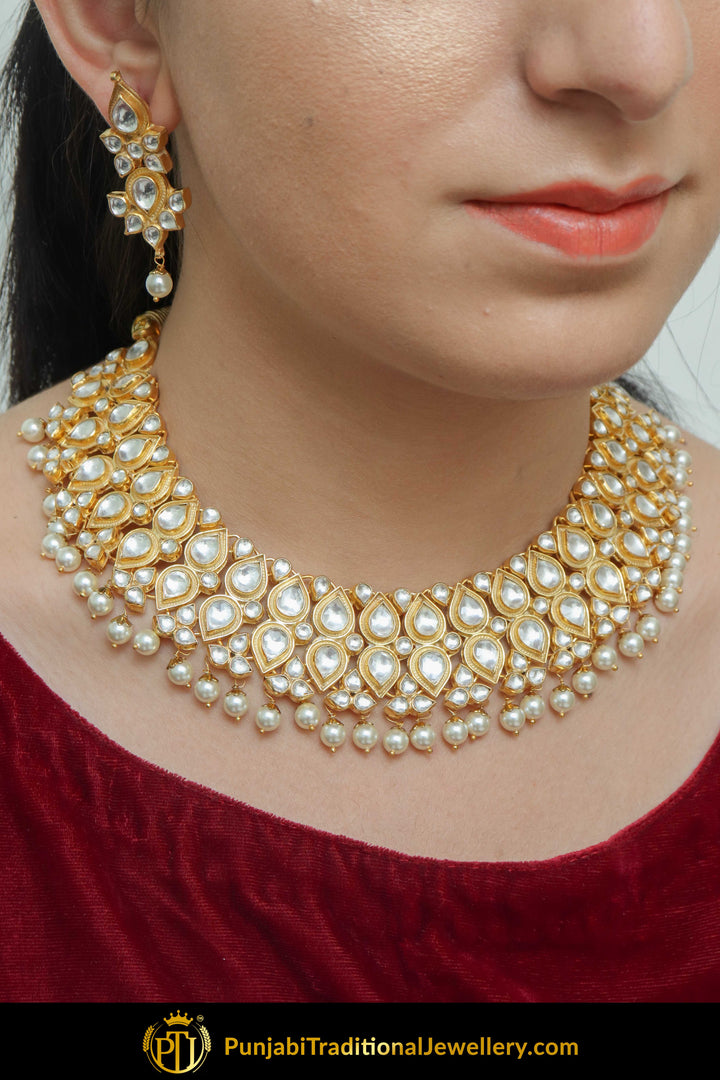 Areej Gold Finished Kundan Necklace, Tikka & Earring Set  | Punjabi Traditional Jewellery Exclusive