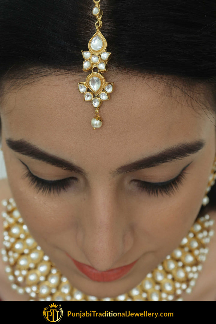 Areej Gold Finished Kundan Necklace, Tikka & Earring Set  | Punjabi Traditional Jewellery Exclusive