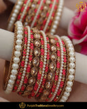 Pink Thread Champagne Stone Bangles Set (Both Hand Pair) | Punjabi Traditional Jewellery Exclusive