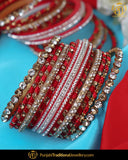 Red Thread Champagne Stone Bangles Set (Both Hand Pair) | Punjabi Traditional Jewellery Exclusive