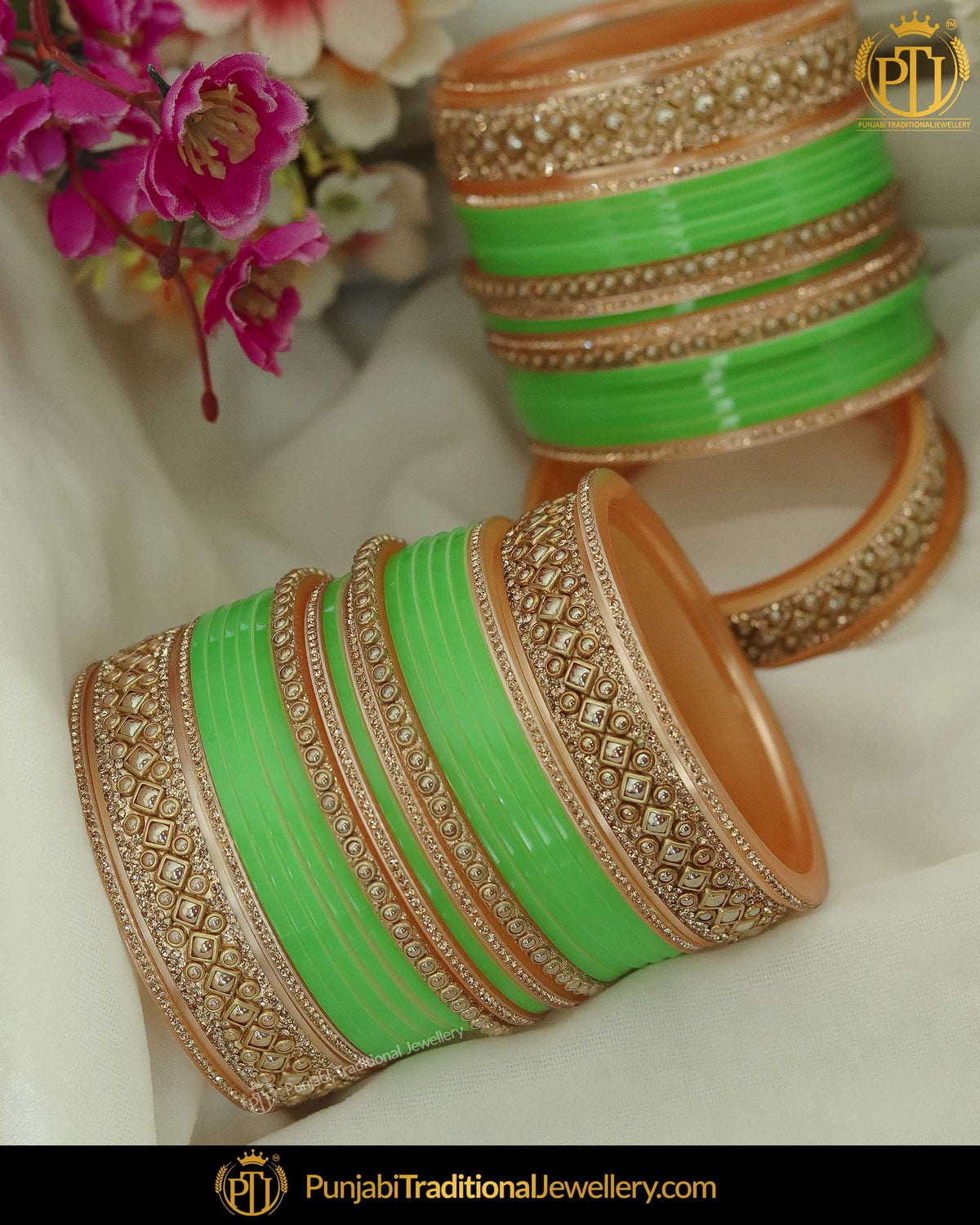 Parrot Green Pearl Bridal Traditional Chura | Punjabi Traditional Jewellery Exclusive