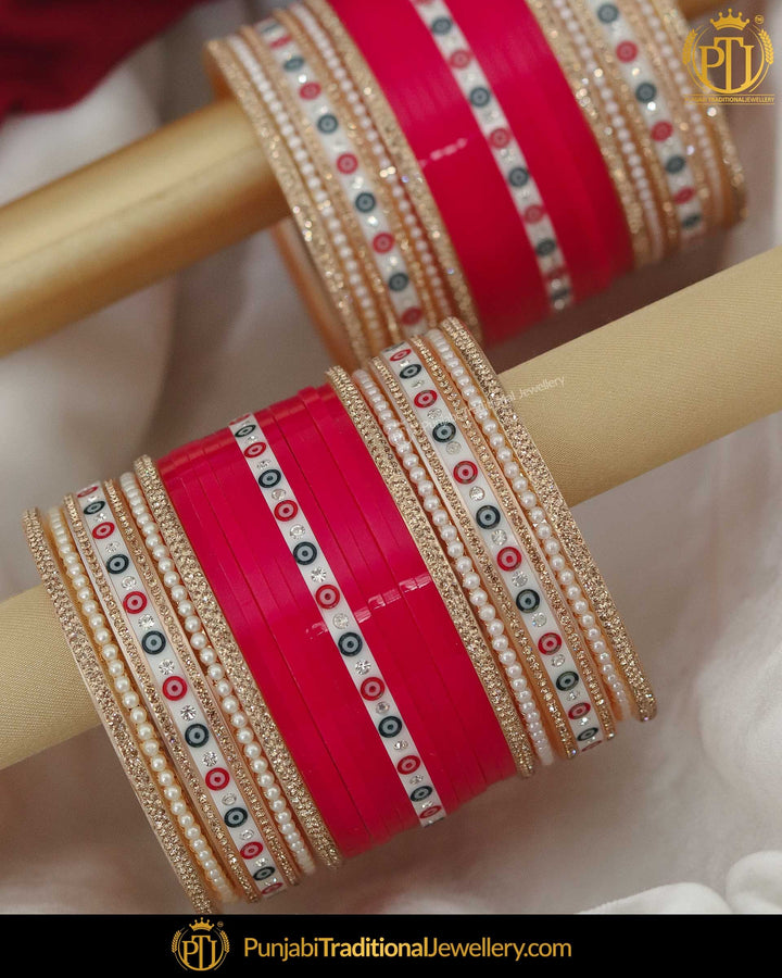 Dotted Red Pearl Bridal Traditional Chura | Punjabi Traditional Jewellery Exclusive