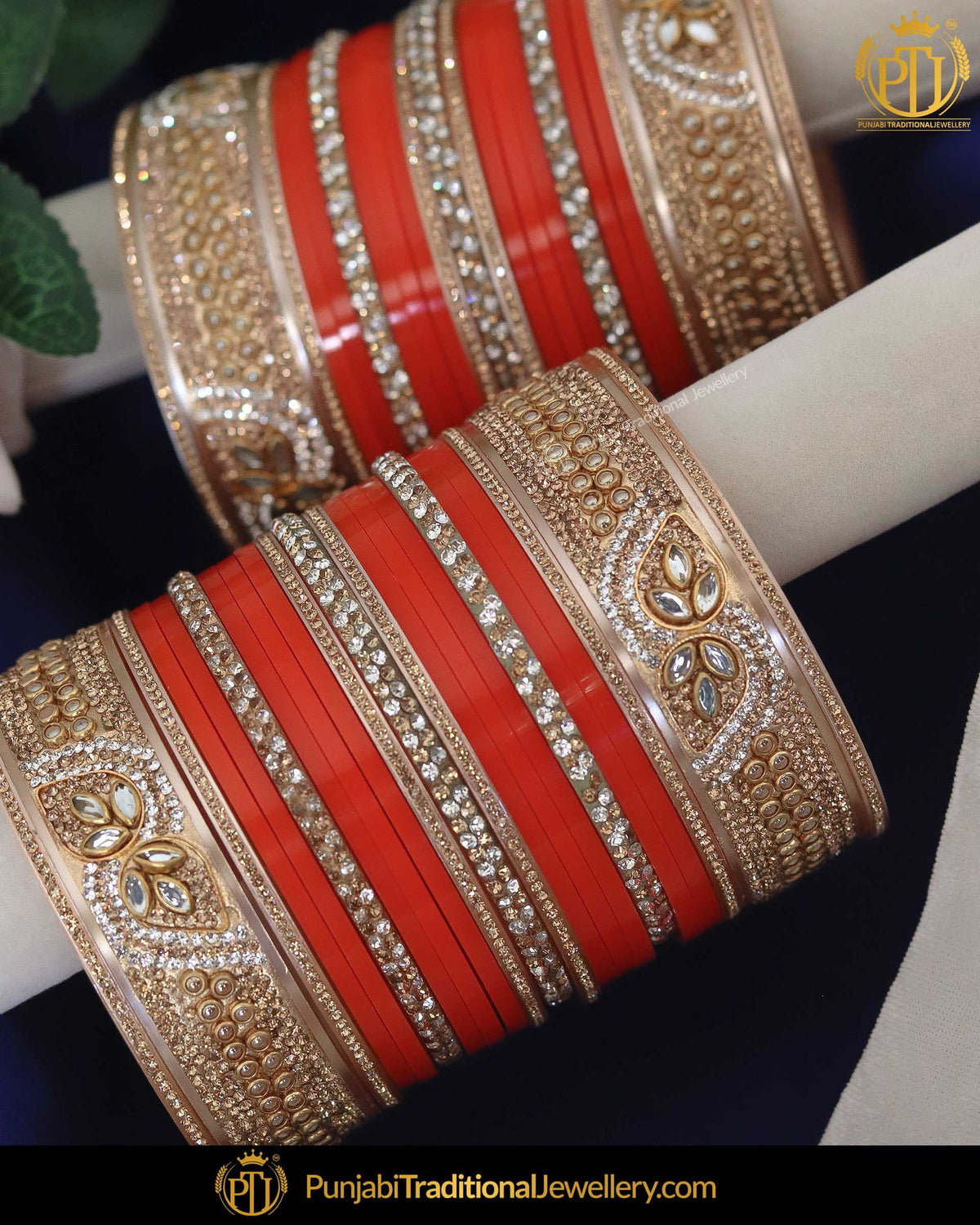 Dotted Orange Pearl Bridal Traditional Chura | Punjabi Traditional Jewellery Exclusive