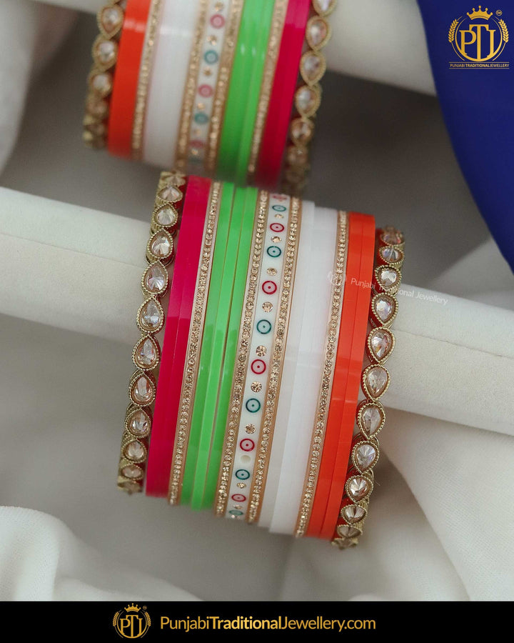 Dotted Champagne Stone Multi Bridal Traditional Chura | Punjabi Traditional Jewellery Exclusive