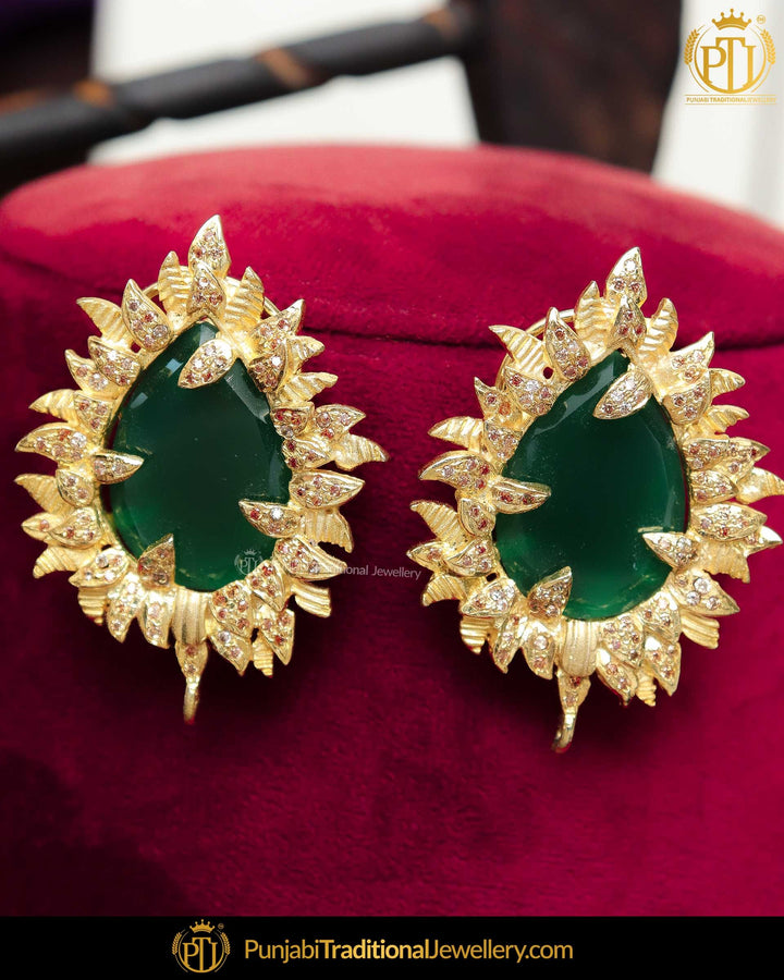 Gold Finished Emerlad Stud Earrings | Punjabi Traditional Jewellery Exclusive