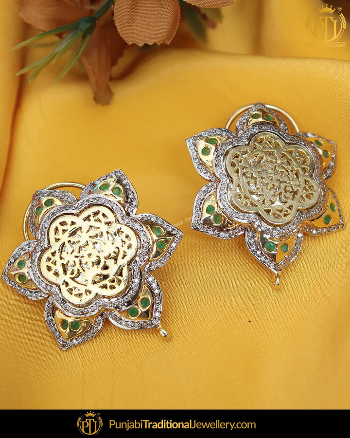 Gold Finished Green Stud Earrings | Punjabi Traditional Jewellery Exclusive