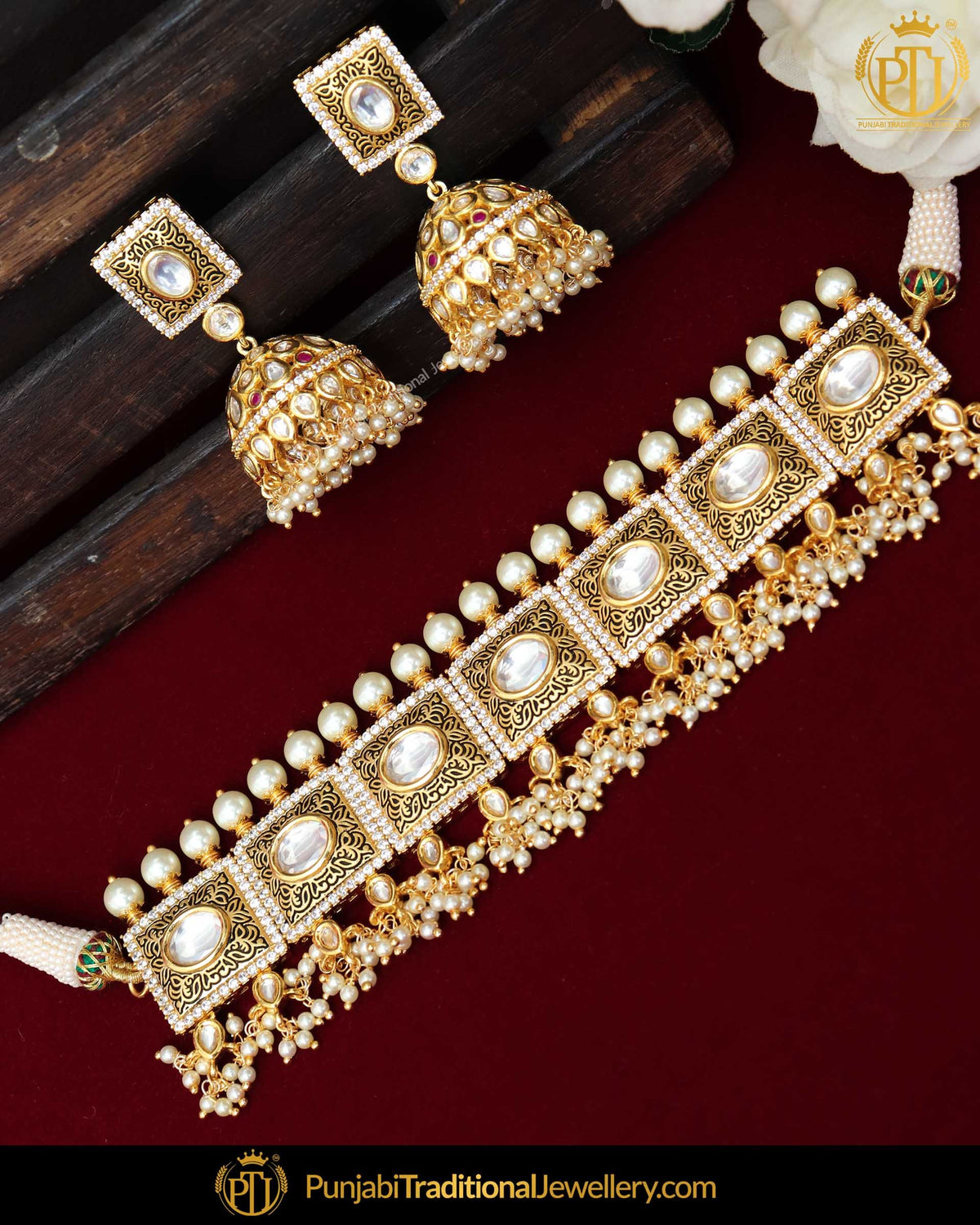 Hand Painted Meena Kundan Pearl Necklace Set | Punjabi Traditional Jewellery Exclusive