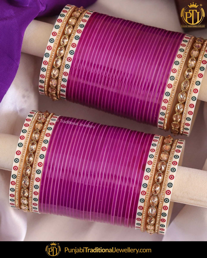 Dotted Champagne Stone Purple Bridal Chura | Punjabi Traditional Jewellery Exclusive