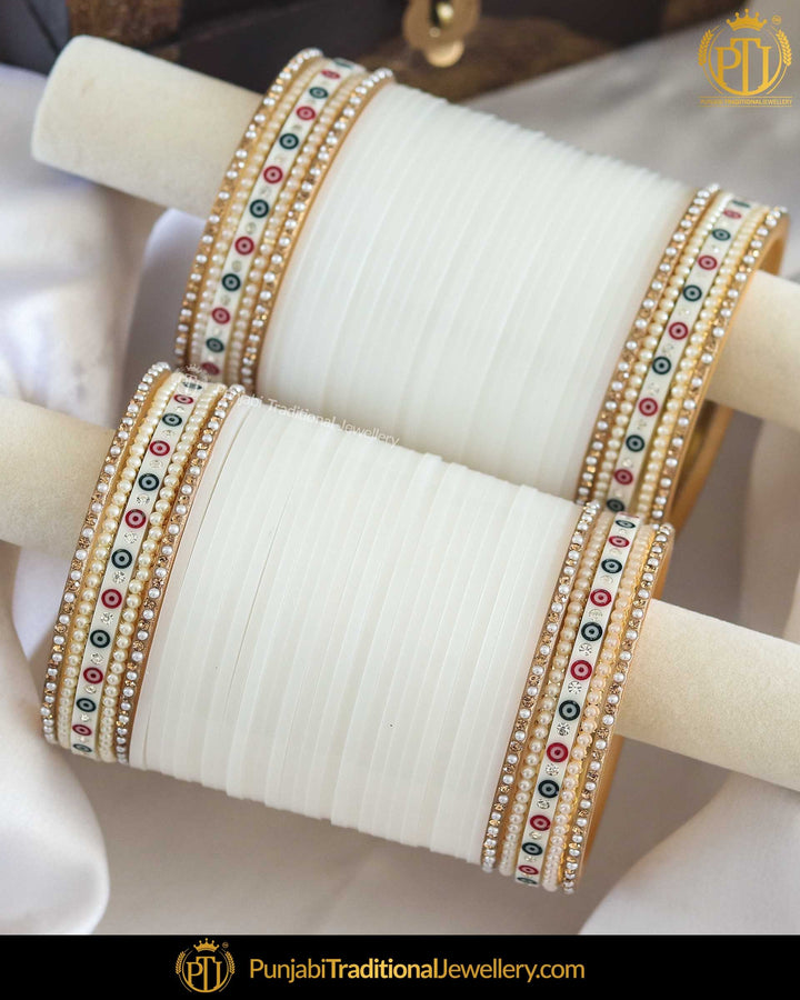 Dotted White Pearl Bridal Chura | Punjabi Traditional Jewellery Exclusive