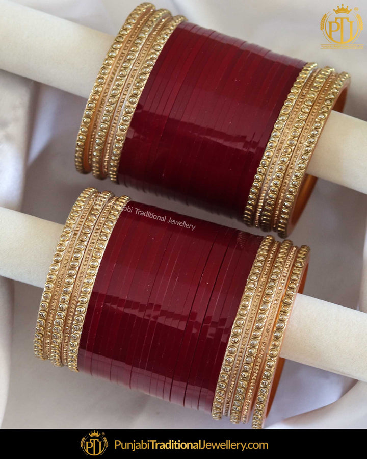 Maroon Pearl Bridal Chura | Punjabi Traditional Jewellery Exclusive