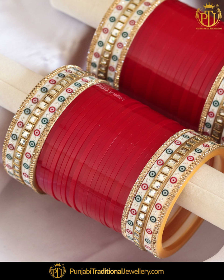 Dotted Red Kundan Bridal Chura | Punjabi Traditional Jewellery Exclusive