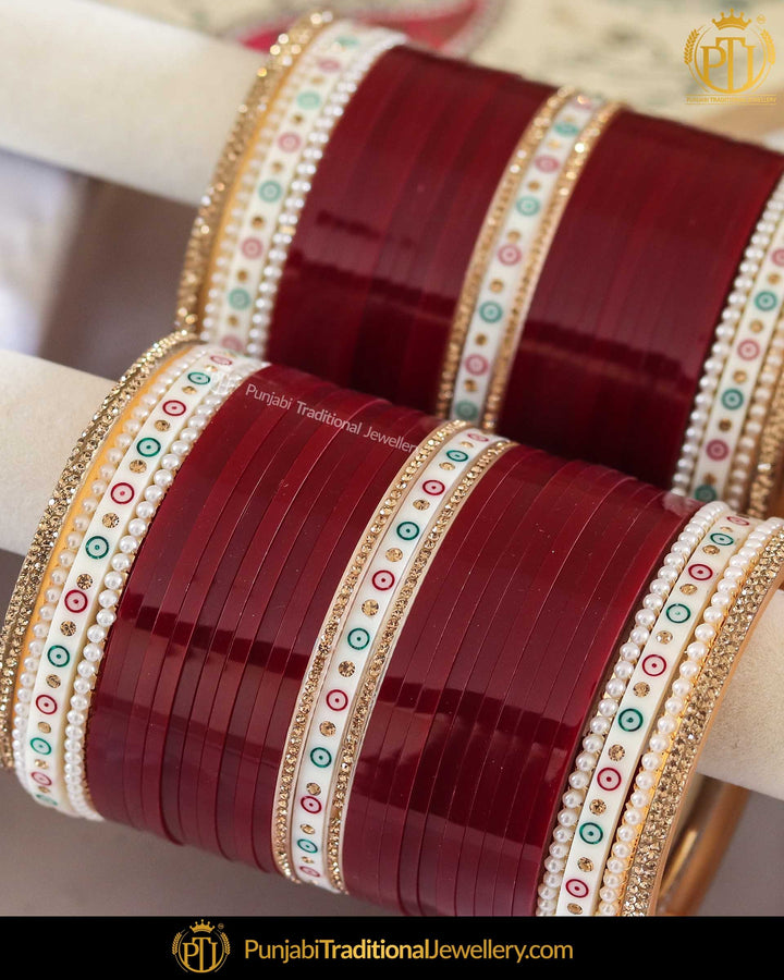 Dotted Maroon Bridal Chura | Punjabi Traditional Jewellery Exclusive