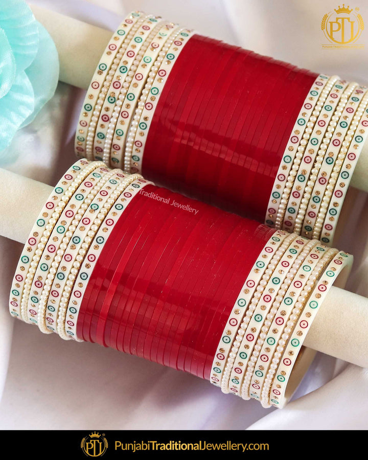 Dotted Red Pearl Bridal Chura | Punjabi Traditional Jewellery Exclusive