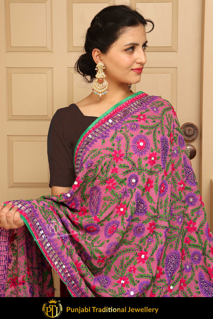 Multi Color Pure Phulkari Dupatta By Punjabi Traditional Jewellery