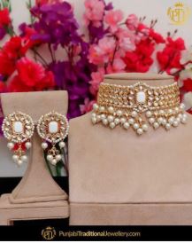 Kundan Pearl Choker Necklace Set By Punjabi Traditional Jewellery