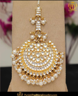 Gold Finished Kundan Pearl Tikka | Punjabi Traditional Jewellery Exclusive